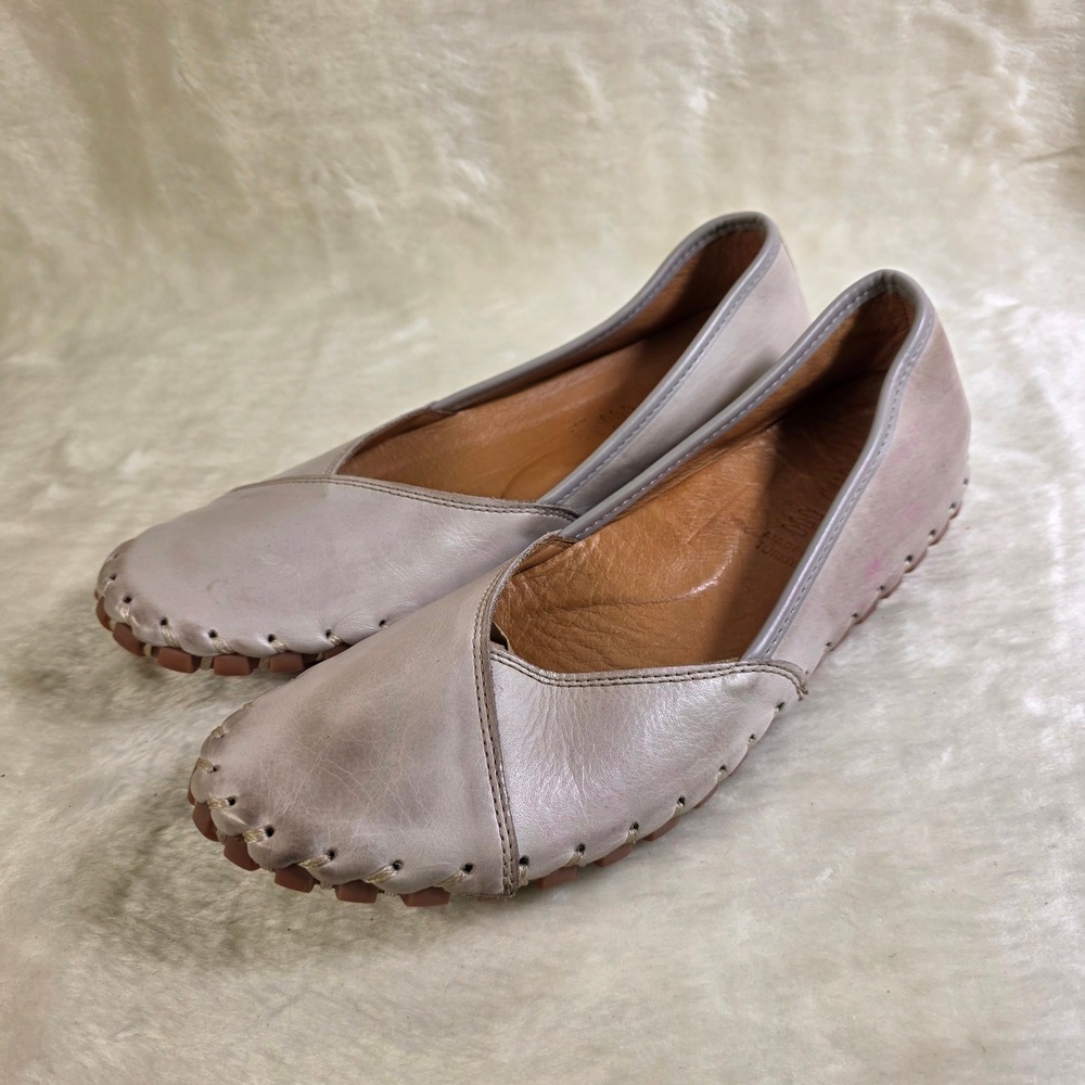 Spring Step Leather Ballet Flats Grey Whipstitch Slip On Loafers Womens 42 11